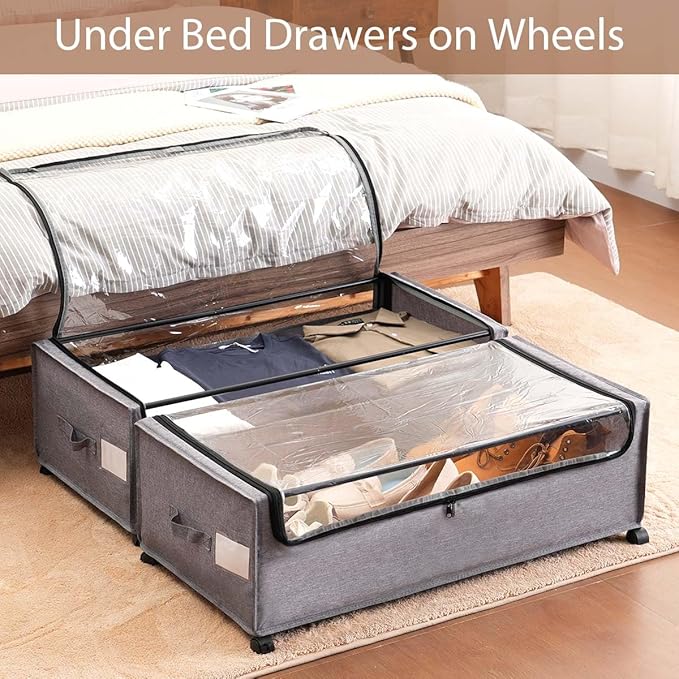 Under Bed Storage with Wheels, Rolling Under bed Storage with Metal Frame - Image 2