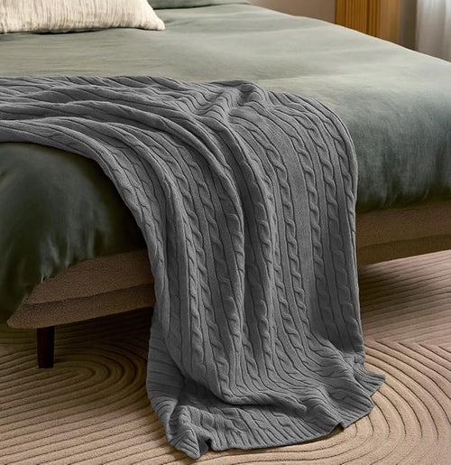 100% Cotton Cable-Knit Throw Blanket: 60" x 70", Ultra Soft, Breathable - Image 2
