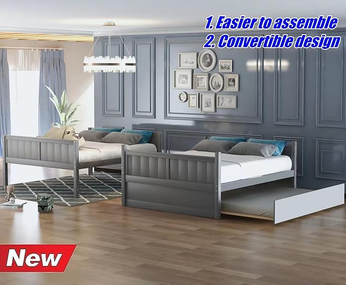 TSAMPA Latest Upgraded & Stronger Heavy Duty Solid Wood Full Over Full Bunk Bed - Image 3