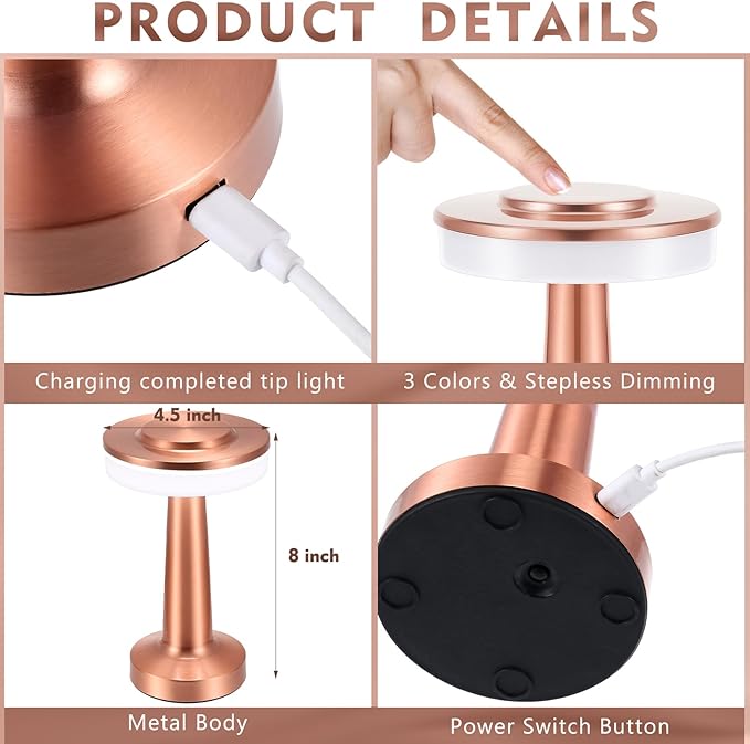 VIHOSE Cordless Table Lamps LED Portable Rechargeable Table Lamp - Image 2