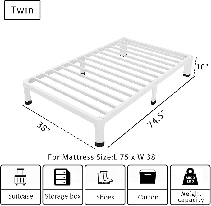 ROIL 10 Inch White Twin Bed Frame - Image 2