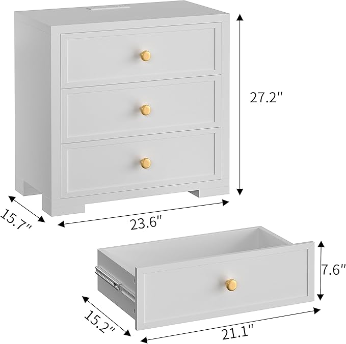 COWMOU Nightstand with Drawers 3 Drawer Night Stand with Charging Station - Image 3