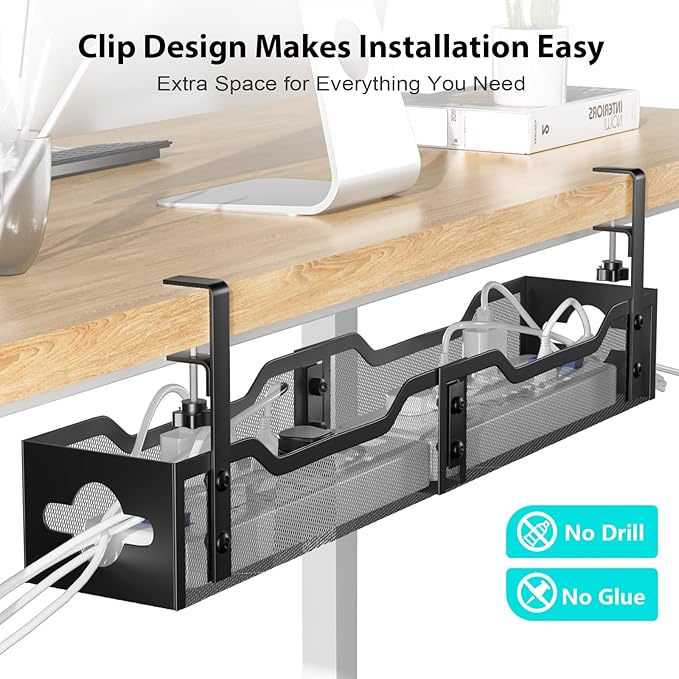 Under Desk Cable Management Tray 24.8", Quszmd Cable Organizer No Drill - Image 6