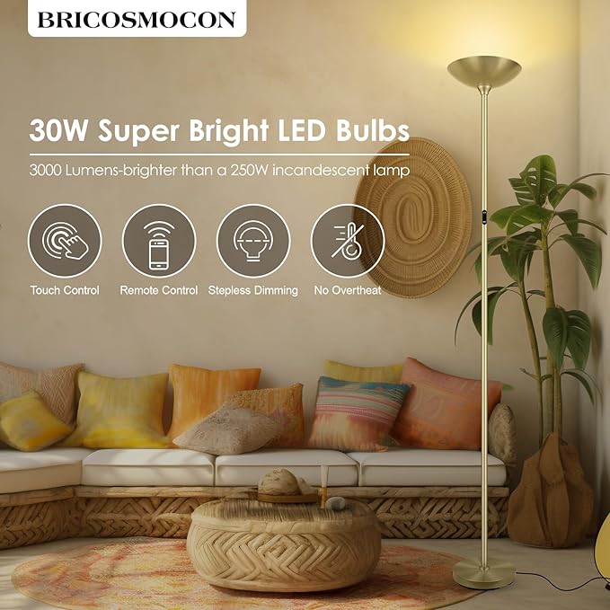 Stepless Dimmable Floor Lamp, 30W 3000LM Super Bright LED Torchiere Floor Lamps - Image 2