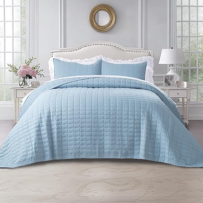 KASENTEX King XL Quilt Set 108"x98" – Soft Washed 3-Layer Lightweight Bedspread by KASENTEX