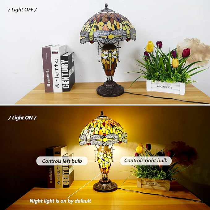 Tiffany Table Lamp 3 Lights Dragonfly Stained Glass Table Lamp Victorian - Image 3