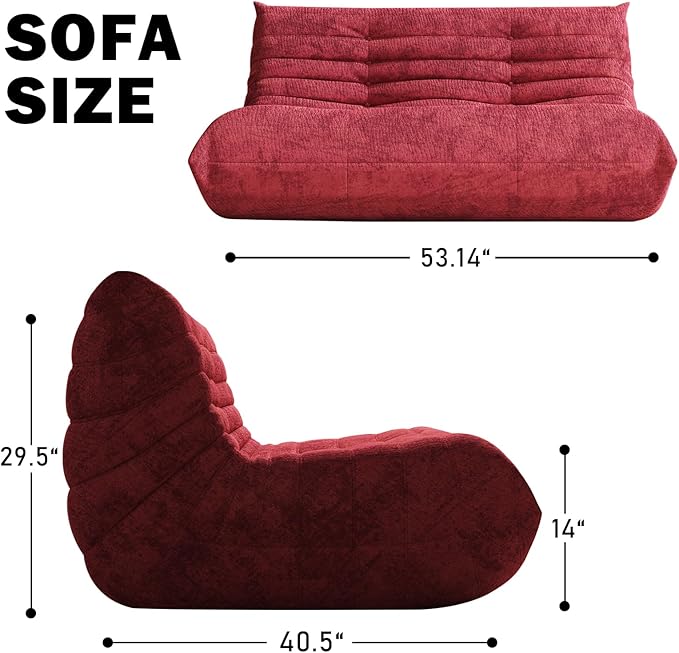 Bean Bag Chair Loveseat, 2 Seater, Teddy Fabric, Adults & Teens, Living Room & - Image 2