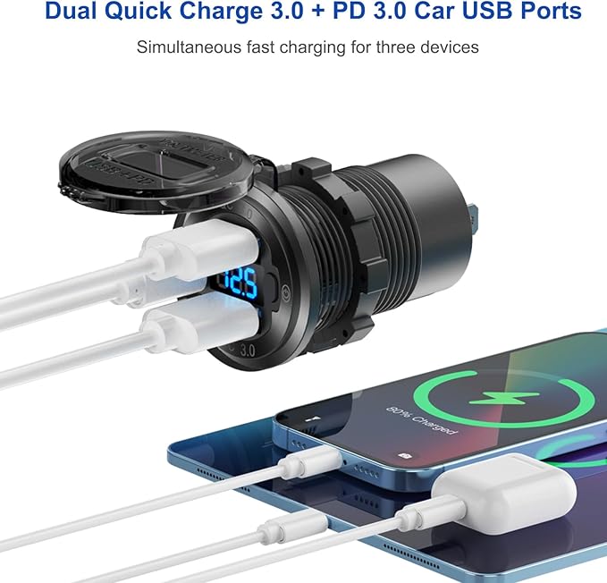 12V USB Outlet Boat Accessories Marine Switch Panel Plug, PD3.0 and Dual QC3.0 - Image 2