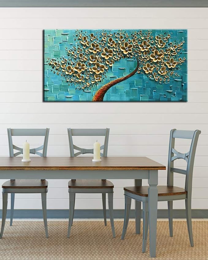 YaSheng Art - Handmade Golden Flowers Artwork Oil Painting On Canvas Texture - Image 5