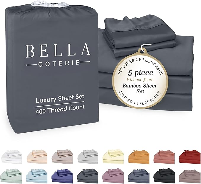 Bella Coterie Luxury Bamboo Viscose Split King Size Sheet Set | 2 Fitted Sheets by BC