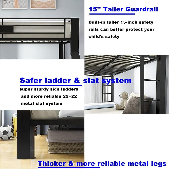 Upgraded Version Thicken Metal Heavy-Duty Queen Over Queen Bunk Bed, Best - Image 4