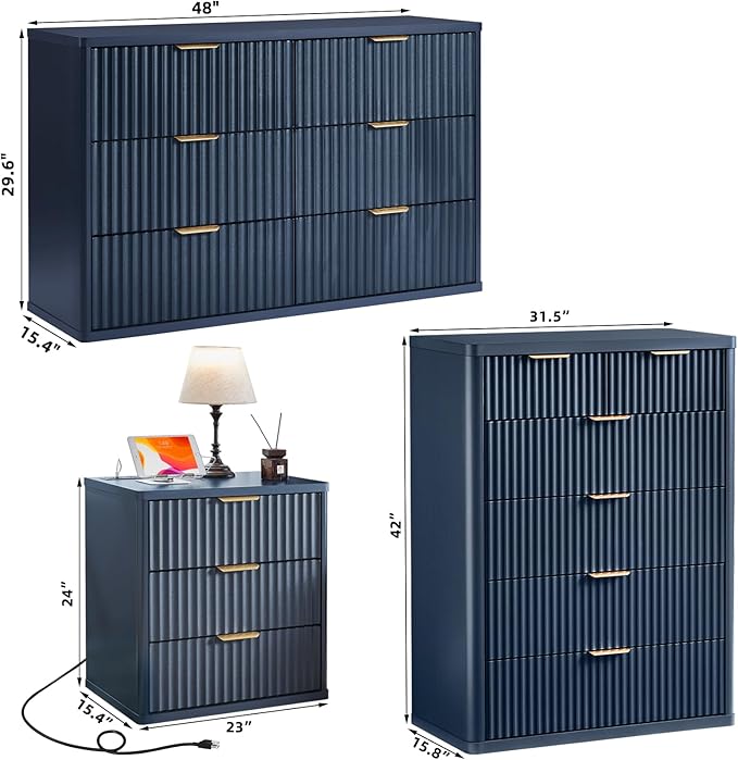 LEYAOYAO Fluted Dressers & Nightstand Set of 4, Wood 48" Wide Dresser & 42" - Image 3