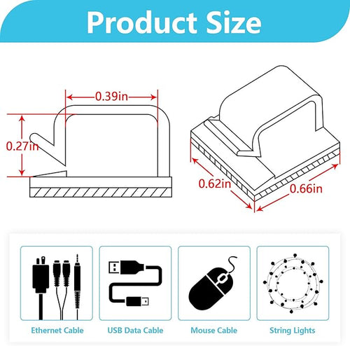 100PCS Cable Clips, Adhesive Wire Clips Organizer Cord Clips Management - Image 2
