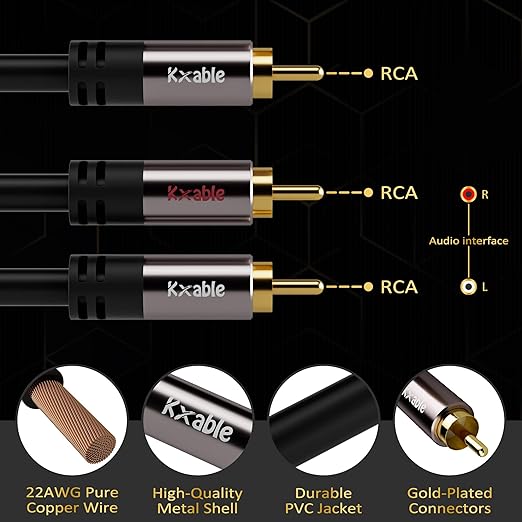 Kxable RCA Y-Adapter Splitter Cable 25 Feet, 1 RCA Male to 2 RCA Male Stereo - Image 3