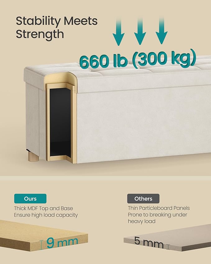 SONGMICS Storage Ottoman Bench, Folding Storage Chest, Foot Rest Stool - Image 5