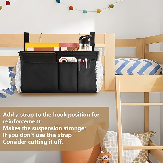 KOPIRIT Black Bedside Caddy Storage Bag Bedside Organizer - Image 6
