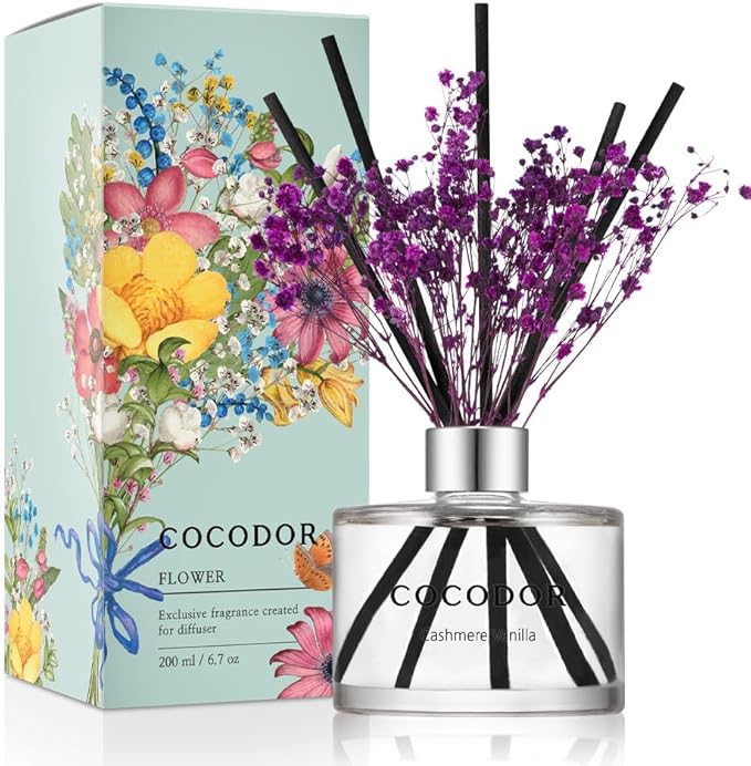 COCODOR Flower Reed Diffuser Set / 6.7oz / Cashmere Vanilla/Scent Diffuser by Cocodor