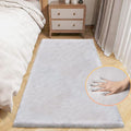 Grey Fluffy Rug Runners for Hallways Rabbit Fur Rugs for Living Room Washable by ORINOVA
