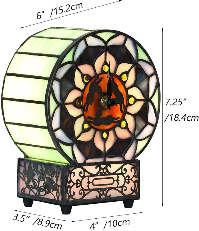 Bieye L12017 Tiffany Style Stained Glass Desk Clock Table Lamp - Image 7