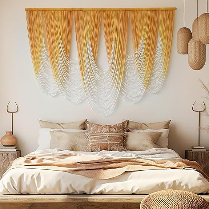 IOWER Macrame Wall Hanging Large Yellow Yarn Tapestry Headboard Decor Handmade - Image 3