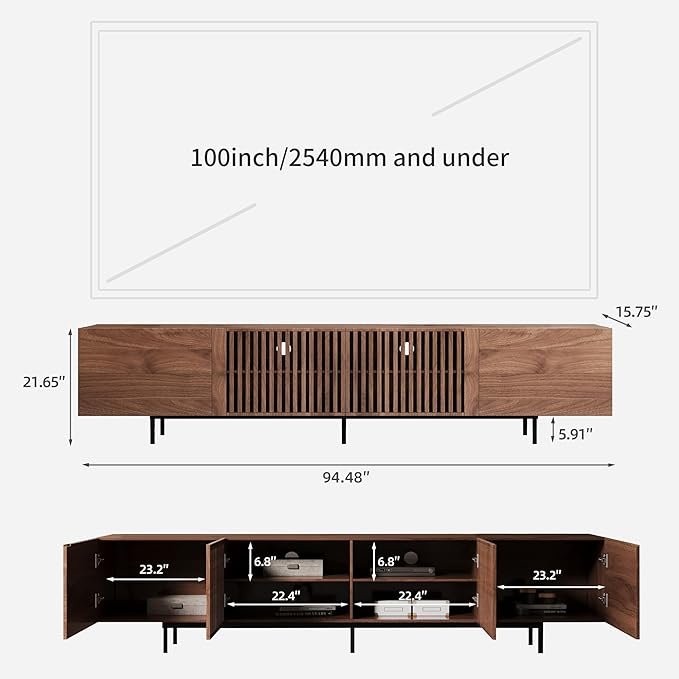NessCarsti Mid-Century Modern TV Stand & Expandable Coffee Table Set, Walnut - Image 2