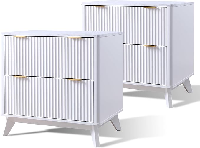 T4TREAM Fluted Night Stand Set 2, Modern Wood Side Tables Bedroom, End Table by T4TREAMFurniture