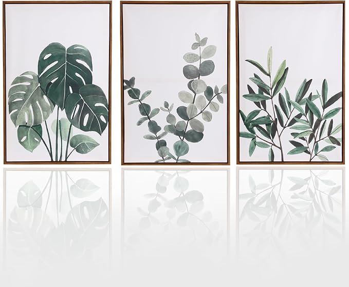 Sage Green Boho Framed Wall Art, Neutral Botanical Canvas Prints, Eucalyptus & by Unknown
