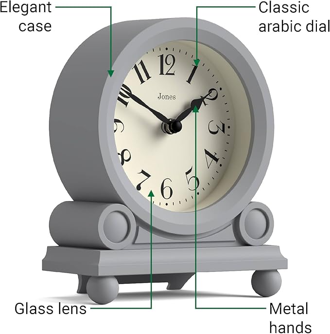 JONES CLOCKS® Maida Vale Mantel Clock | Small Traditional Desk Clock | Gray | - Image 6