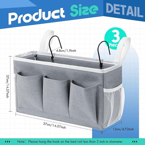 3 Pcs Bedside Caddy Storage Organizer, Bedside Hanging Storage Bag - Image 2