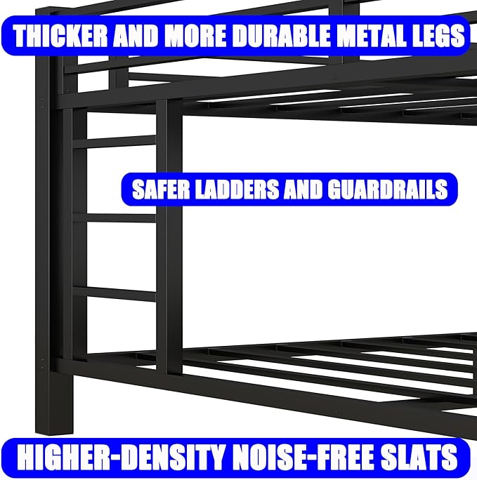 Upgraded Version Thickened Metal Heavy-Duty Queen Over Queen Bunk Bed, Best - Image 5