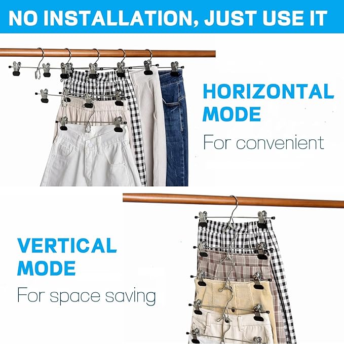 Amber Home 12 Pack Heavy Duty Add on Metal Pants Skirt Hangers, Stackable - Image 6