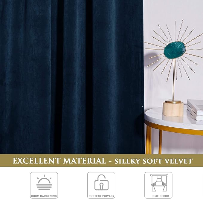 StangH Navy Blue Curtains for Living Room, Luxury Velvet Blackout Thermal - Image 5