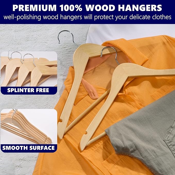 Amber Home 30 Pack Wooden Coat Hangers, Natural Wood Suit Hangers - Image 4