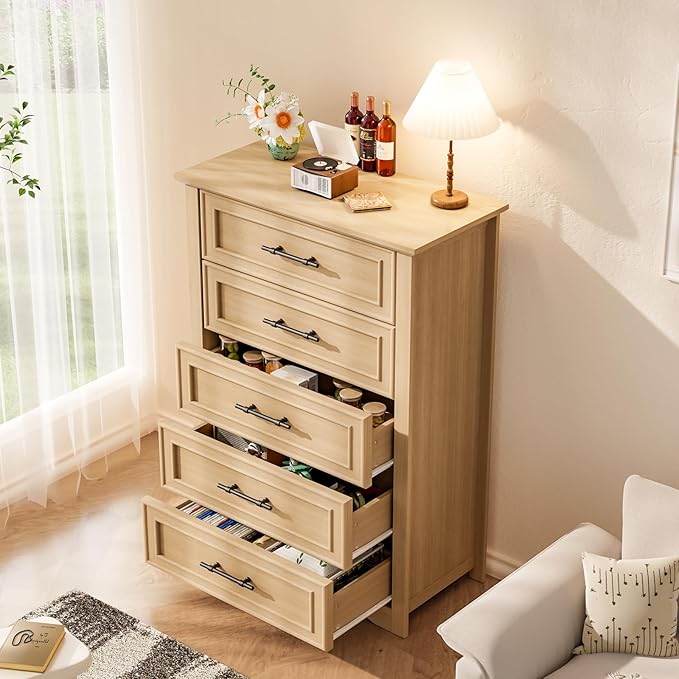 Farmhouse 5 Drawers Dresser, 45.5" H Modern Country Storage Dressers - Image 7