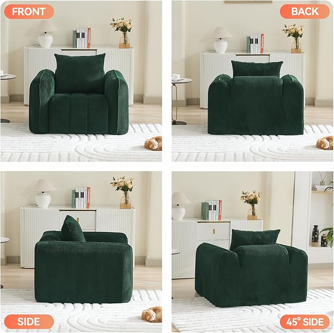 Oversized Boneless Corduroy Accent Chair, Comfy Deep Seat Armchair - Image 6