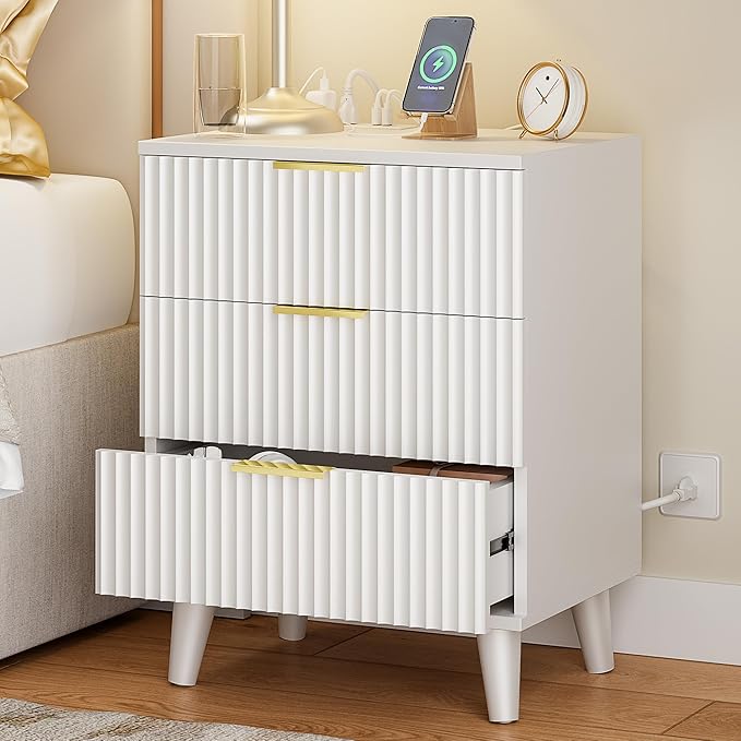 Lulive Wood 3 Drawers Dresser Fluted Night Stand by Lulive