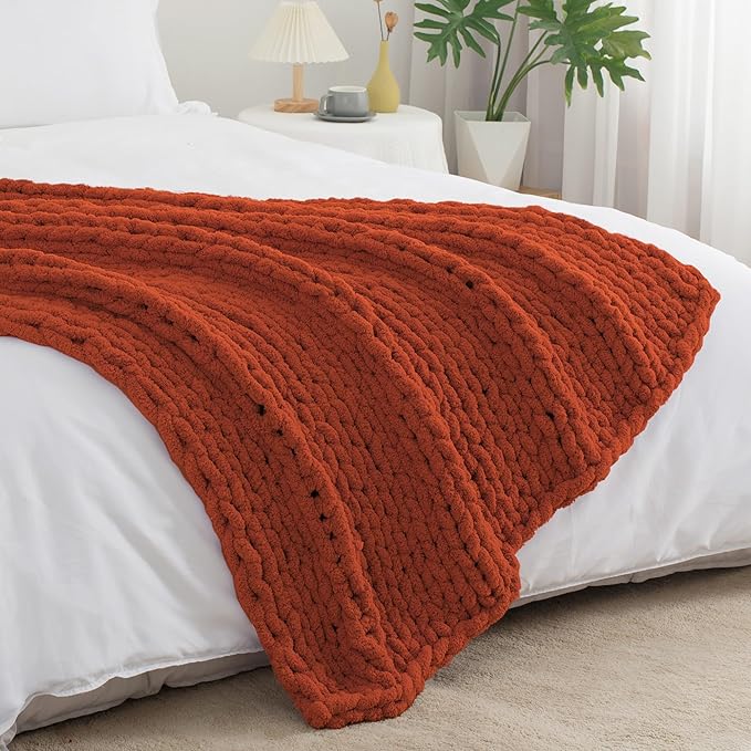 Chunky Knit Throw Blanket 60"X 80", 100% Handmade - Image 8