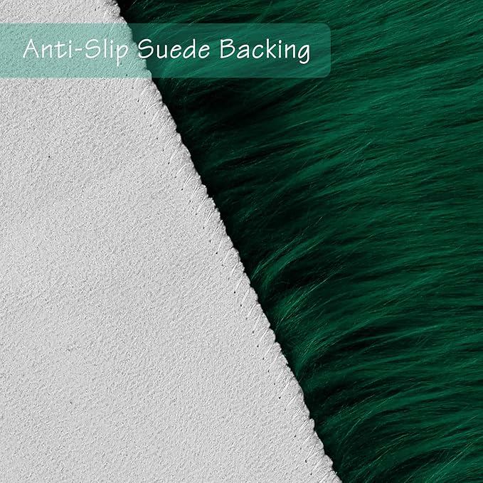 duduta Emerald Green Faux Sheepskin Runner Rug 2x6 ft, Fluffy Shag Bedroom Dorm - Image 3