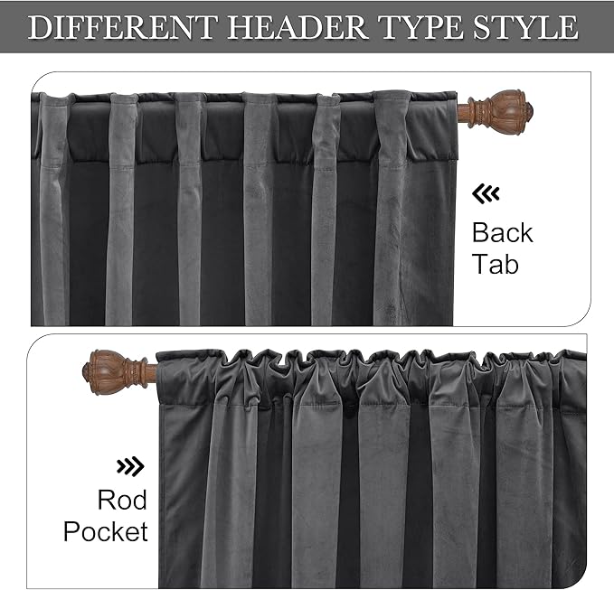 RYB HOME Grey Velvet Curtains 90 inches Long - Image 3