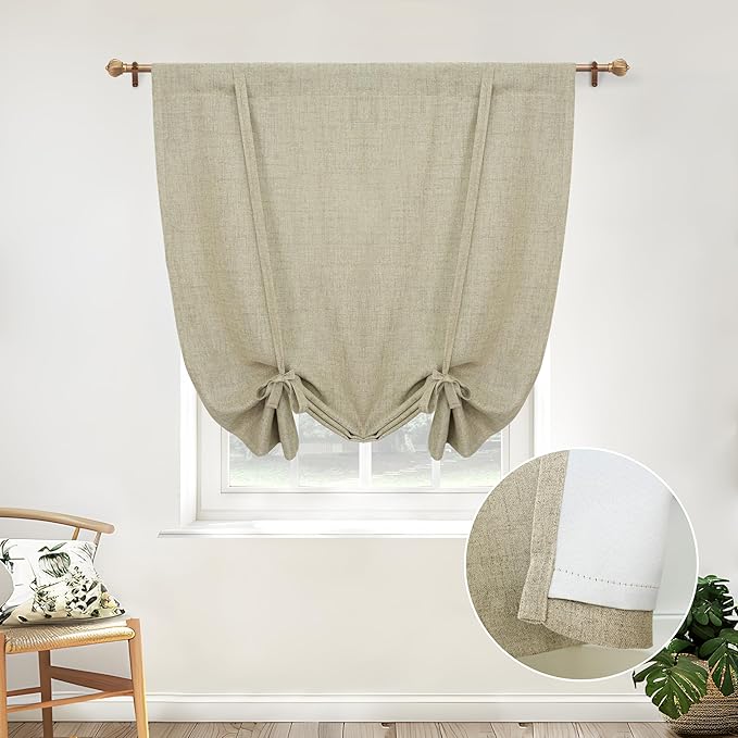 DriftAway Double Layer Linen Blackout Tie Up Curtains Thermal Insulated Fully by DriftAway