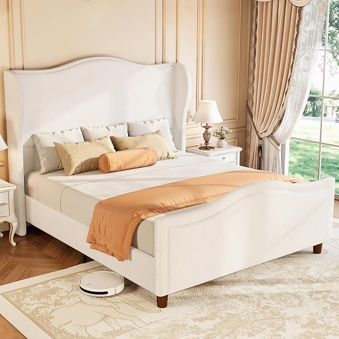 koorlian Queen Bed Frame Chenille Fully Upholstered Bed by Unknown
