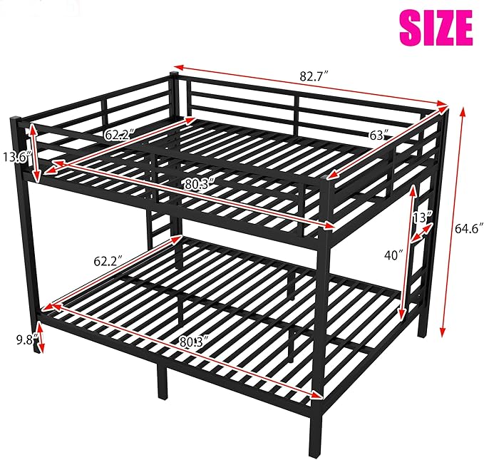 Upgraded Version Thickened Metal Heavy-Duty Queen Over Queen Bunk Bed, Best - Image 2
