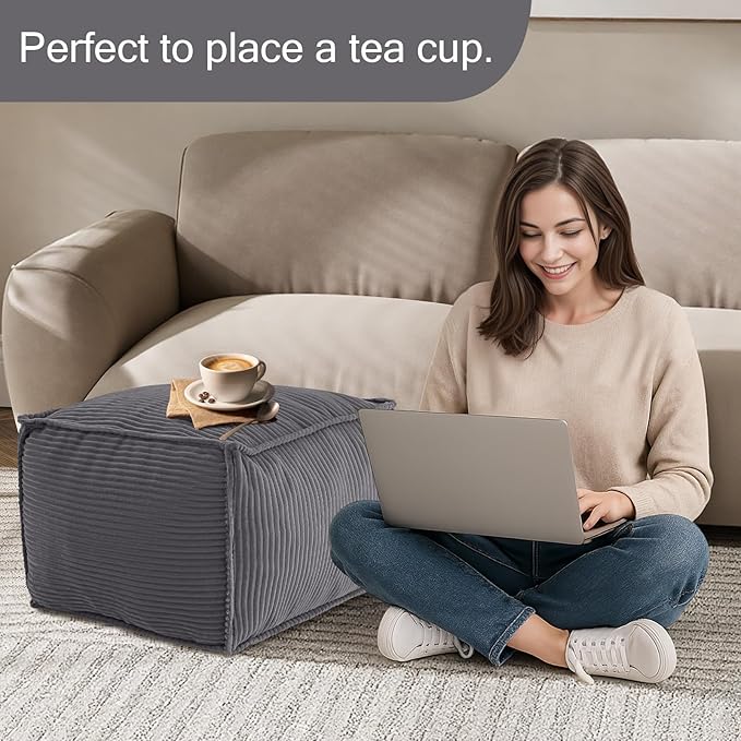 MeMoreCool Square Stuffed Pouf Ottoman Foot Rest, Corduroy Floor Pouf Foot Stool - Image 5