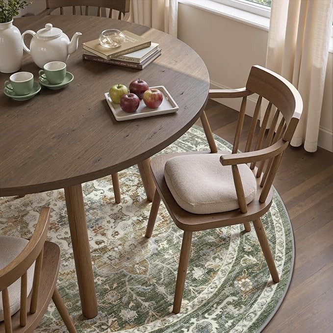 PADOOR 6FT Round Rug, Rugs for Living Room, Soft Olive Circle Rug, Machine - Image 4