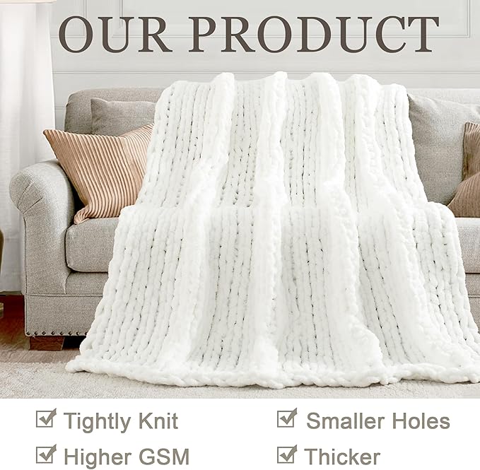 Chunky Knit Throw Blanket 60"X 80", 100% Handmade - Image 4