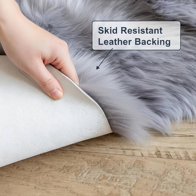 Super Area Rugs Premium Silver Gray Sheepskin Rug Genuine Double 2x6ft Pelt - Image 5