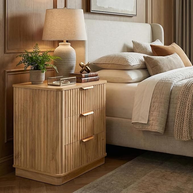 LYNCOHOME Fluted Night Stand Set of 2, Large 3 Drawer Nightand, Wood Bedside - Image 6