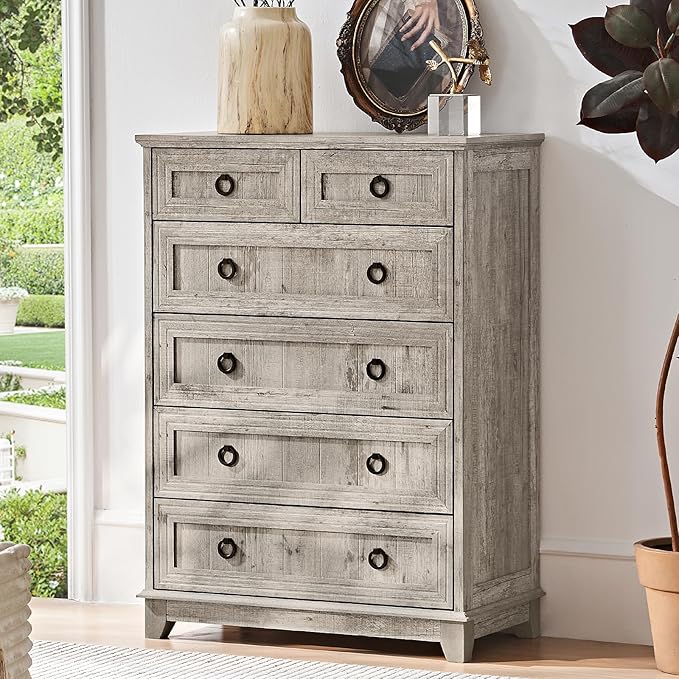 Farmhouse 6 Drawer Dresser for Bedroom Set of 2, Rustic Wood Dresser - Image 3