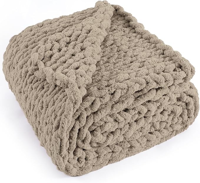 Chunky Knit Throw Blanket 60"X 80", 100% Handmade by LONGCREATE