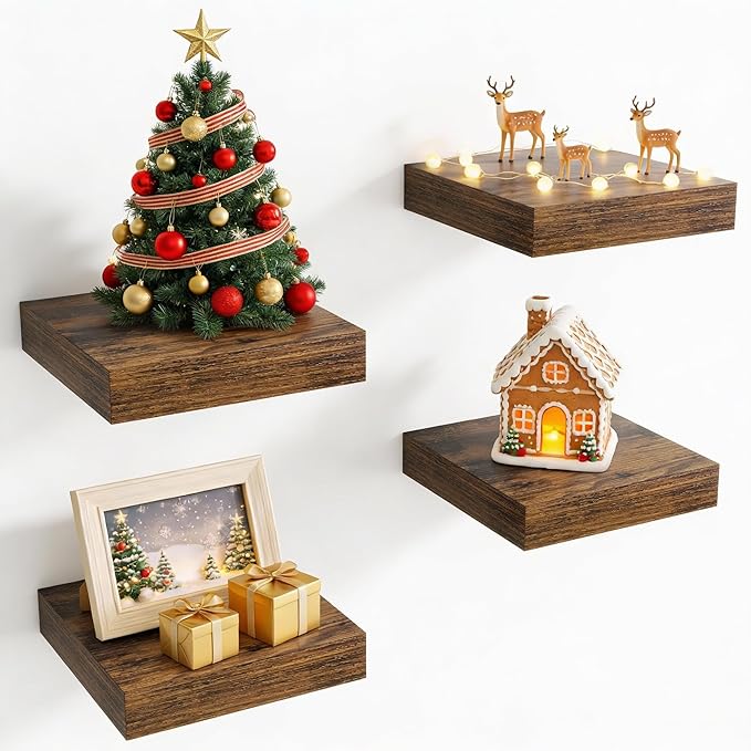 Axeman Square Floating Shelves for Wall, 4 Pack Wall Mounted Floating Shelf by Axeman